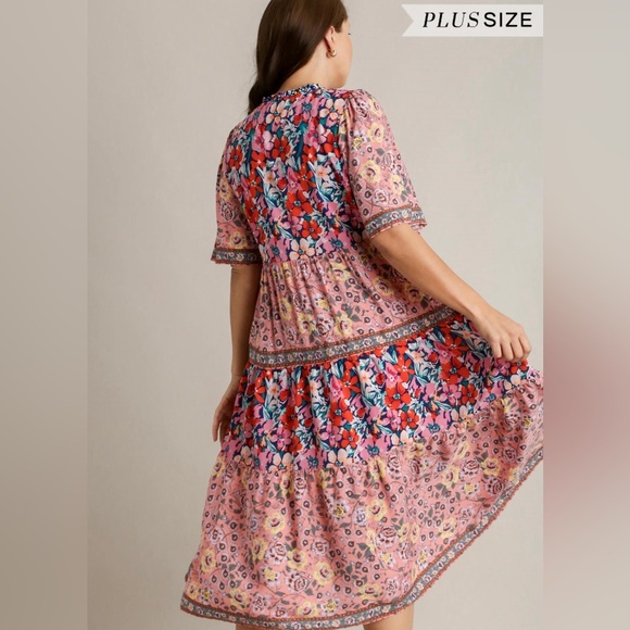 NWT Umgee Boutique Boho Berry Pink Hippy Floral Print Dress Plus XL-2X - Picture 6 of 9